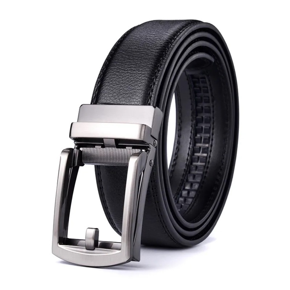 NEW Boutique Black Leather Ratchet Belt w/ Silver Buckle, Sizes 44”, 50”, & 52”